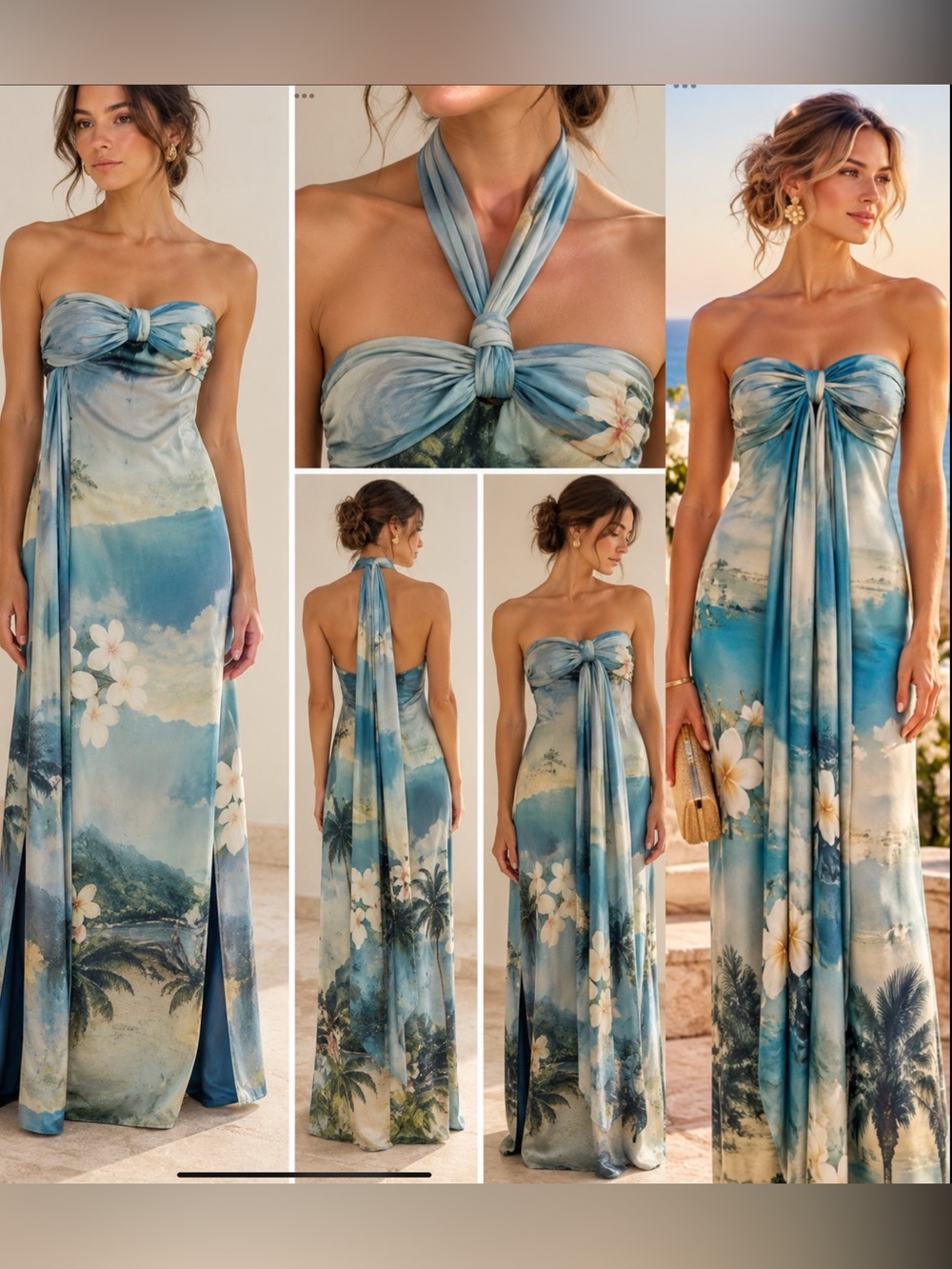 FARM Rio 100% Silk Convertible Strapless Maxi Dress Tropical Floral
Coastal